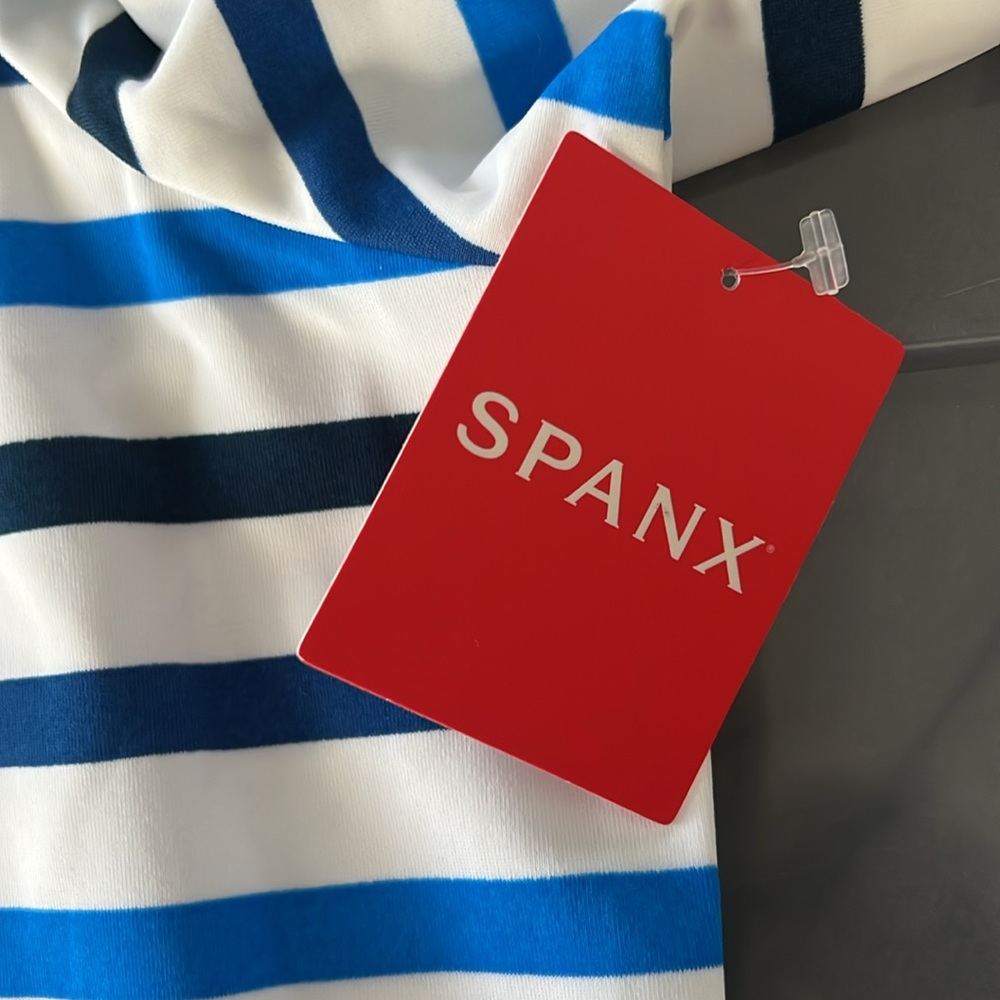 NWT SPANX Ocean Stripe Coastal Blue 2X Swim Sun Rash Protection Shirt UPF 50+ - Picture 6 of 7